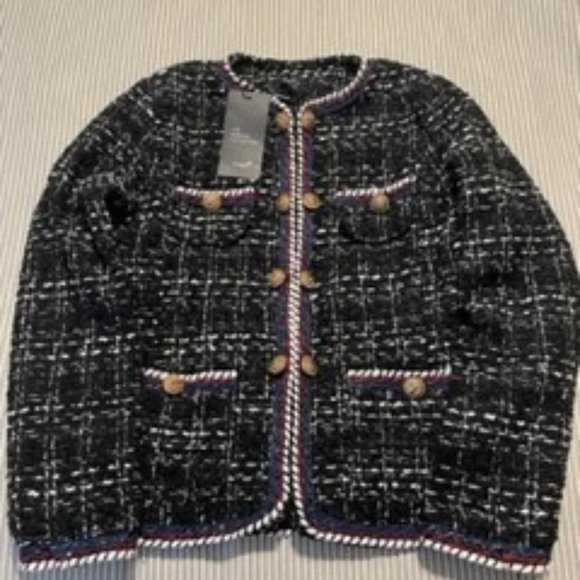 Jacket Tweed Inlaid Plaid Check Long Sleeved Coat Blazer - Picture 2 of 8